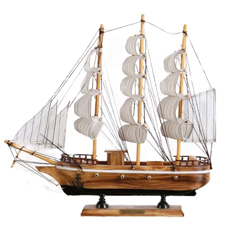 Swtgaah Holz handgefertigte Segelboot Ornamente kreative Holzboot Modell Dekoration Vintage Segelboot Modell Glattes Segeln Abschlussgeschenk (Weißer Rand) von Swtgaah