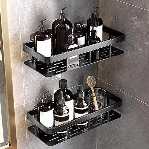 Swuiokh Duschablage Duschregal Ohne Bohren Ecke 2 Stück Badezimmer Regal Badregal Aluminium Duschkorb Bad Organizer Accessoires Matte Finish Duschkörbe & Duschablagen (Schwarz) von Swuiokh