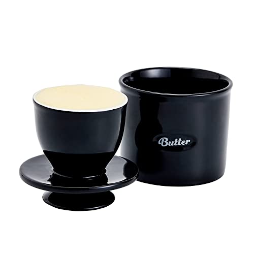 Swuut Ceramic Butter Crock,French Butter Dish with Lid, Butter Keeper with Water Line,Butter Container for Soft Butter (Black) von Swuut