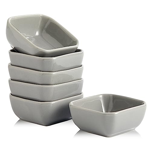 Swuut Keramik Tauchschüsseln Set von 6,3 Ounce Porzellan Kleine Mini Schüssel Quadratische Sojasauce Teller Gut für Tomatensauce, Sushi Soja, BBQ(Grau) von Swuut