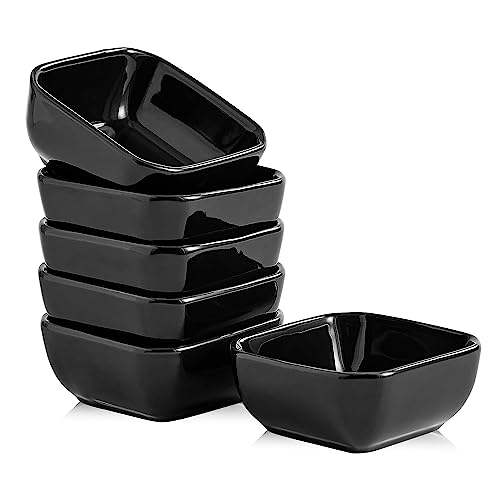 Swuut Keramik Tauchschüsseln Set von 6,3 Ounce Porzellan Kleine Mini Schüssel Quadratische Sojasauce Teller Gut für Tomatensauce, Sushi Soja, BBQ(Schwarz) von Swuut