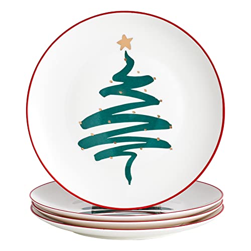 Swuut Teller aus Bone China für Weihnachtsfeiertage – Dessertteller – Salatteller, 4er-Set, spülmaschinenfest (Baum, 26 cm) von Swuut