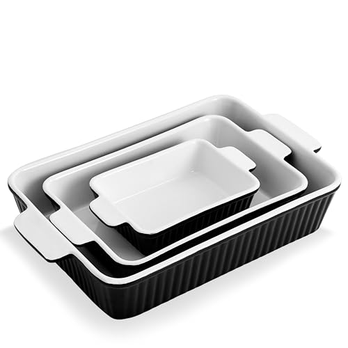 Swuut Töpfe Geschirr Set von 3 für Ofen, Porzellan Backgeschirr 33 x 23.5cm,4000ml Keramik Kuchen Backgeschirr Set, Küche rechteckige Lasagne Pfannen mit Griff von Swuut