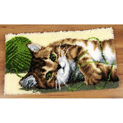 SxLingerie Knüpfteppich Für Erwachsene Kinder DIY Stickerei Teppich Gedruckt Mit Schönen Katze Muster Leinwand Häkeln Handwerk Shaggy Home Decoration 52 cm X 38 cm,zd1011 von SxLingerie