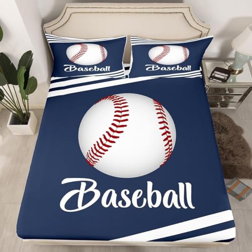 Baseball Spannbettlaken 180x200cm Ballsport Bettlaken 3D Erwachsener Spannbetttuch 180x200 Spannbetttücher Topper 30 cm Höhe Weiche Mikrofaser mit 2 Kissenbezügen a.7085 von Sxakswol