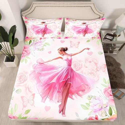 Mädchen Spannbettlaken 180x200cm Rosa Rose Bettlaken 3D Erwachsener Spannbetttuch 180x200 Spannbetttücher Topper 30 cm Höhe Weiche Mikrofaser mit 2 Kissenbezügen a.7229 von Sxakswol