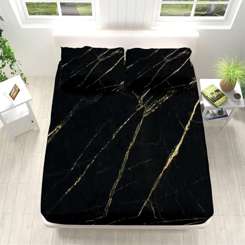 Schwarzer Marmor Spannbettlaken 140x200cm Abstrakte Streifen Bettlaken 3D Erwachsener Spannbetttuch 140x200 Spannbetttücher Topper 30 cm höhe Weiche Mikrofaser mit 2 Kissenbezügen a.1257 Schwarzer Marmor Spannbettlaken 140x200cm Abstrakte Streifen Bettlaken 3D Erwachsener Spannbetttuch 140x200 Spannbetttücher Topper 30 cm höhe Weiche Mikrofaser mit 2 Kissenbezügen a.1257 von Sxakswol