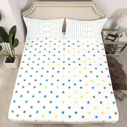 Stars Spannbettlaken 180x200cm Junge Mädchen Kind Bettlaken 3D Erwachsener Spannbetttuch 180x200 Spannbetttücher Topper 30 cm Höhe Weiche Mikrofaser mit 2 Kissenbezügen a.5429 von Sxakswol