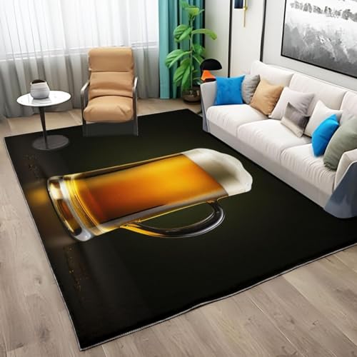 Sxakswol Teppich Wohnzimmer 120x170 cm Bier 3D Teppich Schwarz Küche Esszimmer Schlafzimmer Teppich Kurzflor rutschfest Waschbar Teppiche Weich Pflegeleicht Y7278 von Sxakswol