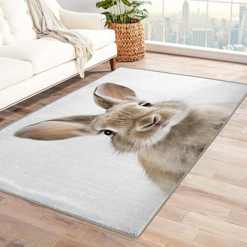 Sxakswol Teppich Wohnzimmer 120x170 cm Kaninchen 3D Teppich Süßer Hase Küche Esszimmer Schlafzimmer Teppich Kurzflor rutschfest Waschbar Teppiche Weich Pflegeleicht Y4198 von Sxakswol