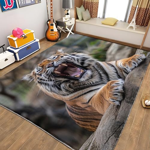 Sxakswol Teppich Wohnzimmer 120x170 cm Tiger 3D Teppich Tier Küche Esszimmer Schlafzimmer Teppich Kurzflor rutschfest Waschbar Teppiche Weich Pflegeleicht Y6921 von Sxakswol