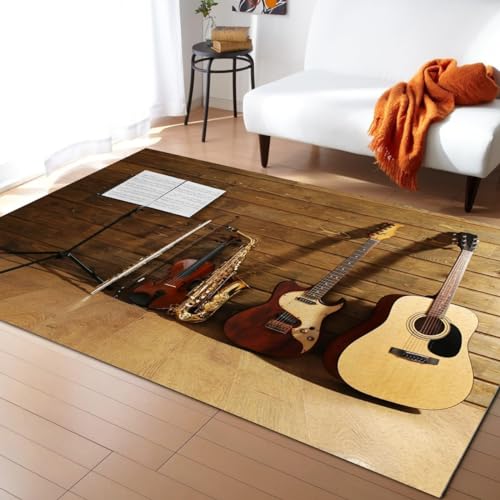 Sxakswol Teppich Wohnzimmer 140x160 cm Musik 3D Teppich Gitarreninstrument Küche Esszimmer Schlafzimmer Teppich Kurzflor rutschfest Waschbar Teppiche Weich Pflegeleicht Y4507 von Sxakswol