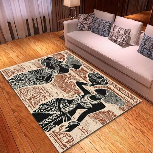 Sxakswol Teppich Wohnzimmer 140x200 cm Afrika 3D Teppich Afrikanische Frau Im Retro-Stil Küche Esszimmer Schlafzimmer Teppich Kurzflor rutschfest Waschbar Teppiche Weich Pflegeleicht Y6405 von Sxakswol
