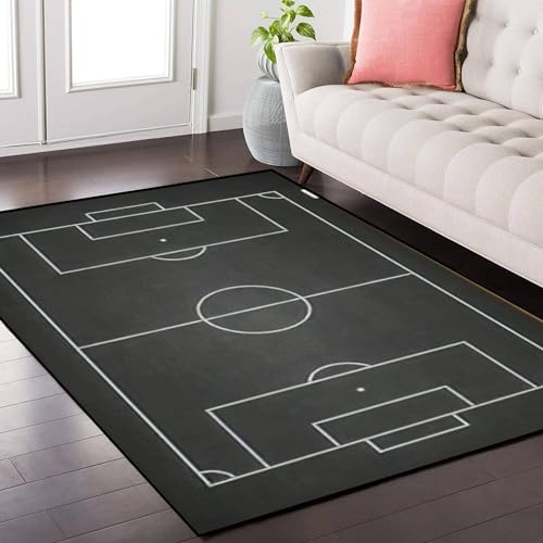 Sxakswol Teppich Wohnzimmer 140x200 cm Fußballfeld 3D Teppich Schwarz Küche Esszimmer Schlafzimmer Teppich Kurzflor rutschfest Waschbar Teppiche Weich Pflegeleicht Y7343 von Sxakswol