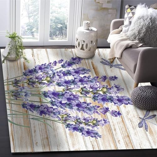 Sxakswol Teppich Wohnzimmer 60x90 cm Lila Lavendel 3D Teppich Libelle Küche Esszimmer Schlafzimmer Teppich Kurzflor rutschfest Waschbar Teppiche Weich Pflegeleicht Y4321 von Sxakswol