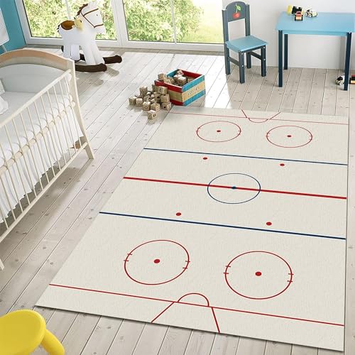 Sxakswol Teppich Wohnzimmer 80x150 cm Eishockey 3D Teppich Stadion Küche Esszimmer Schlafzimmer Teppich Kurzflor rutschfest Waschbar Teppiche Weich Pflegeleicht a2880 von Sxakswol