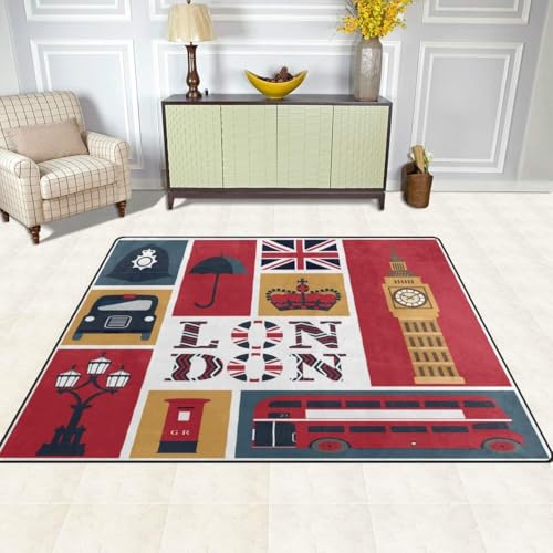 Sxakswol Teppich Wohnzimmer 80x150 cm London 3D Teppich Vereinigtes Königreich. Küche Esszimmer Schlafzimmer Kurzflor rutschfest Waschbar Teppiche Weich Pflegeleicht a-5631 von Sxakswol