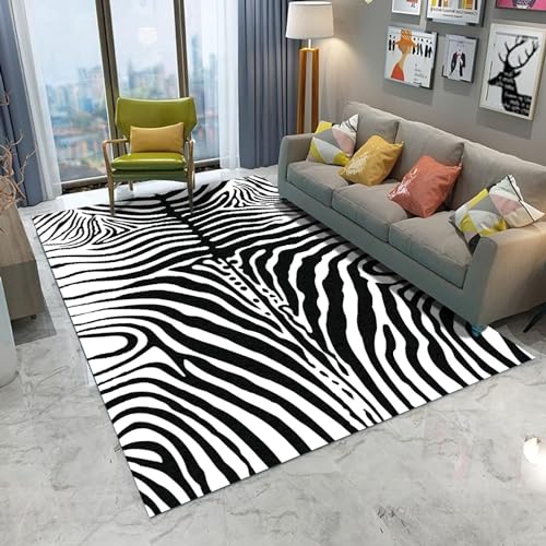 Sxakswol Teppich Wohnzimmer 80x150 cm Zebra 3D Teppich Tierische Schwarze und Weiße Streifen Küche Esszimmer Schlafzimmer Teppich Kurzflor rutschfest Waschbar Teppiche Weich Pflegeleicht Y1431 von Sxakswol