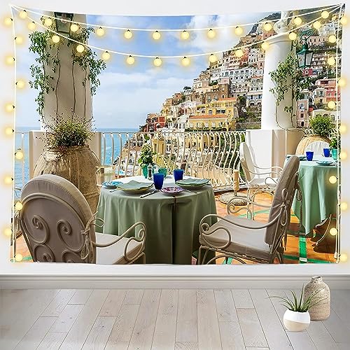 Sxakswol Wandteppich Groß Italien Wandteppich 300x260 Wandbehang Ozean Bauen, Tapisserie 3D Wandtuch Aesthetic Wandteppiche für Wohnzimmer Schlafzimmer Wohnheim Wanddeko von Sxakswol