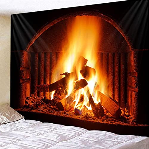 Sxakswol Wandteppich Groß Kamin Wandbehang Feuer Tapisserie 3D Wandtuch Kamin Wandteppiche Aesthetic für Wohnzimmer Schlafzimmer Wohnheim Wanddeko, 150x200 cm von Sxakswol