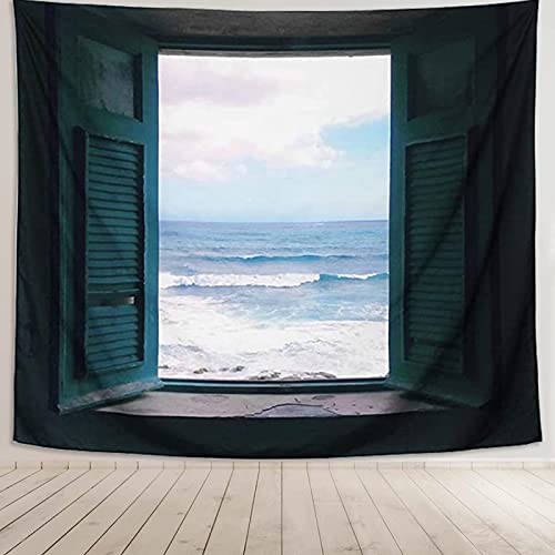 Sxakswol Wandteppich Groß Ozean Wandbehang Fenster Tapisserie 3D Wandtuch Ozean Wandteppiche Aesthetic für Wohnzimmer Schlafzimmer Wohnheim Wanddeko, 180x200 cm von Sxakswol