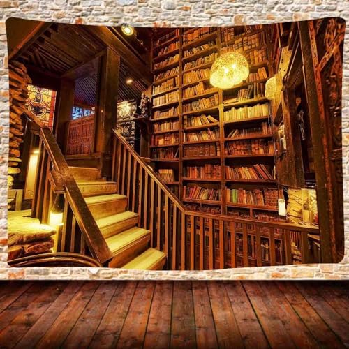 Sxakswol Wandteppich Groß Retro-Bibliothek Wandteppich 300x260 Wandbehang Bücherregal Bücherregal, Tapisserie 3D Wandtuch Aesthetic Wandteppiche für Wohnzimmer Schlafzimmer Wohnheim Wanddeko 6117b von Sxakswol