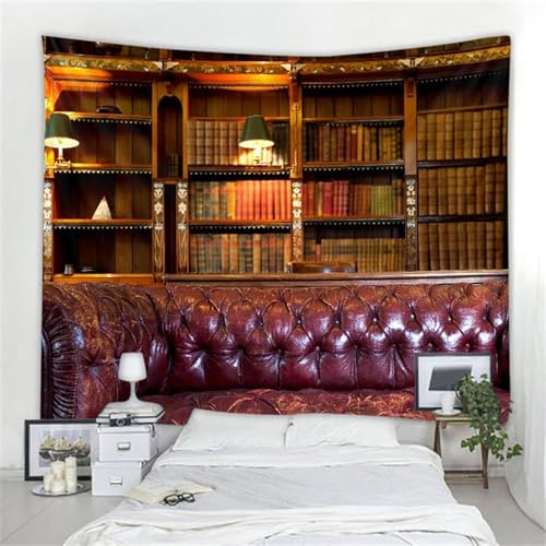 Sxakswol Wandteppich Groß Retro-Bücherregal Wandteppich 240x220 Wandbehang Bibliothek, Tapisserie 3D Wandtuch Aesthetic Wandteppiche für Wohnzimmer Schlafzimmer Wohnheim Wanddeko B4008 von Sxakswol