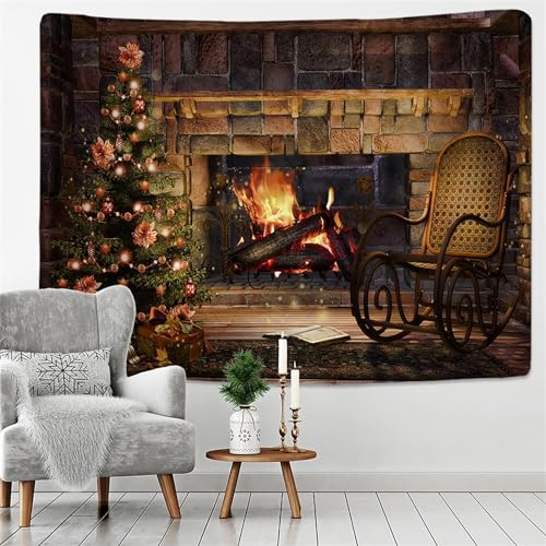 Sxakswol Wandteppich Groß Weihnachten Wandteppich 230x180 Wandbehang Vintage-Kamin, Tapisserie 3D Wandtuch Aesthetic Wandteppiche für Wohnzimmer Schlafzimmer Wohnheim Wanddeko B3545 von Sxakswol