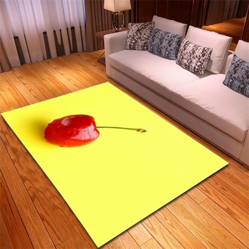 Teppich Wohnzimmer 80x120 cm Kirsche 3D Teppich Süßes Gelb Küche Esszimmer Schlafzimmer Teppich Kurzflor rutschfest Waschbar Teppiche Weich Pflegeleicht Y5484 von Sxakswol