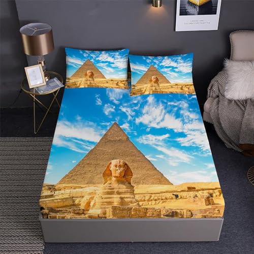 ägyptische Pyramiden Spannbettlaken 90x200cm Kinder Retro-Architektur Bettlaken 3D Spannbetttuch 90x200 Spannbetttücher Topper 30 cm höhe Weiche Mikrofaser mit 2 Kissenbezügen a.19 ägyptische Pyramiden Spannbettlaken 90x200cm Kinder Retro-Architektur Bettlaken 3D Spannbetttuch 90x200 Spannbetttücher Topper 30 cm höhe Weiche Mikrofaser mit 2 Kissenbezügen a.19 von Sxakswol