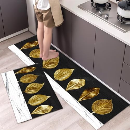 küchenteppich Rutschfeste 2 Stück Abstraktes Botanisches Gold Küchenläufer Teppich Waschbar Saugfähige Geschenk Ölbeständig Weich Anti-Müdigkeit Küchenmatten für Küche Waschküche 45x75cm+45x150cm küchenteppich Rutschfeste 2 Stück Abstraktes Botanisches Gold Küchenläufer Teppich Waschbar Saugfähige Geschenk Ölbeständig Weich Anti-Müdigkeit Küchenmatten für Küche Waschküche 45x75cm+45x150cm von Sxdgus