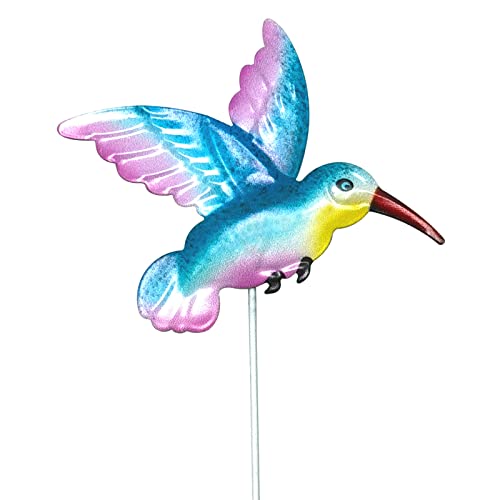 Kolibri-Erdspieß für Blumentöpfe in Vogelform, grün-orange-blau von Sxett