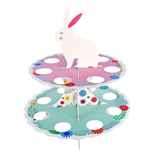 Oster-Cupcake-Ständer, 2 Happy Easter Blumen-Desserttablett für Party, Lebensmittel-Display, Zubehör, gestufter Halter Oster-Cupcake-Ständer, 2 Happy Easter Blumen-Desserttablett für Party, Lebensmittel-Display, Zubehör, gestufter Halter von Sxett