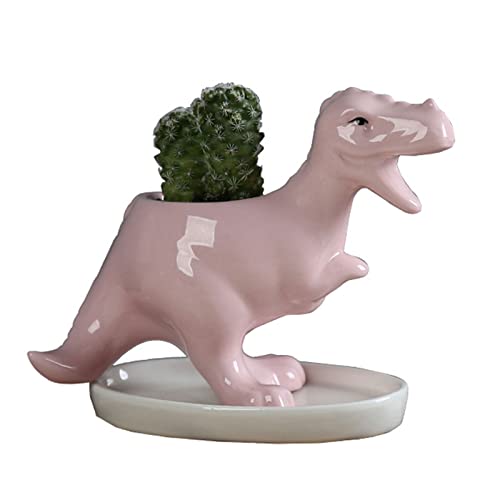 Sxett Keramik Blumentopf Blumentopf Exquisit Wohnzimmer Garten Balkon Dekorativer Topf mit Tablett Gartenbedarf Töpfe Indoor mit Drainage Bauernhaus Tyrannosaurus Rex Dinosaurier von Sxett