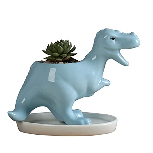 Sxett Keramik Blumentopf Blumentopf Exquisit Wohnzimmer Garten Balkon Dekorativer Topf mit Tablett Gartenbedarf Töpfe Indoor mit Drainage Bauernhaus Tyrannosaurus Rex Dinosaurier von Sxett