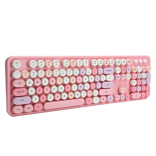 Sxhlseller 2,4 GHz 104 Tastatur Tastatur Drahtlos, Office Desktop Niedliche Tastatur mit Maussatz für Computer (Rosa Thema) von Sxhlseller