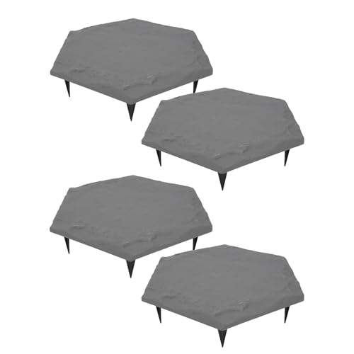 4 Stück Sechseckige 17 Zoll Trittsteine ​​für den Außenbereich mit Erdspießen, Dekorative Gehweg Stufensteine ​​für Haus oder Garten für Wegepflaster, Polypropylen Material (Gray) von Sxhlseller