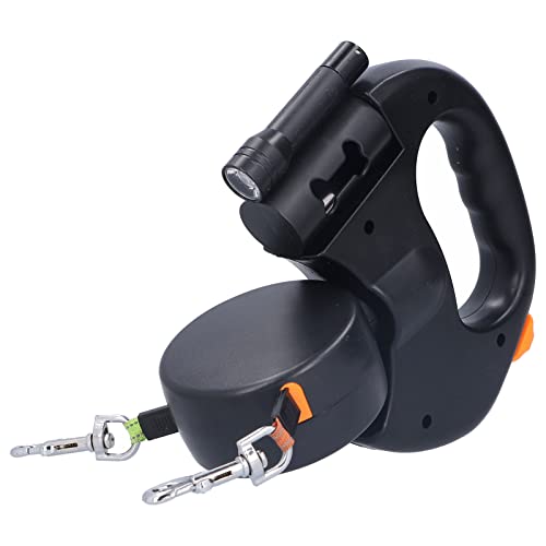 Ausziehbare Doppel Hundeleine für 2 Hunde mit Licht und Spender - 360° Drehbar für zugfreies Spiel, 3,0m Seil für Haustiere bis 25kg von Sxhlseller