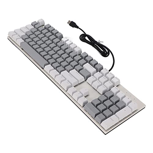 Mechanische Gaming Tastatur mit 104 Tasten, Kratzfeste RGB Gaming Tastatur mit Blauem Schalter für Win, Verschleißfeste Mechanische Tastatur für PC, Notebook(Weiß grau) von Sxhlseller