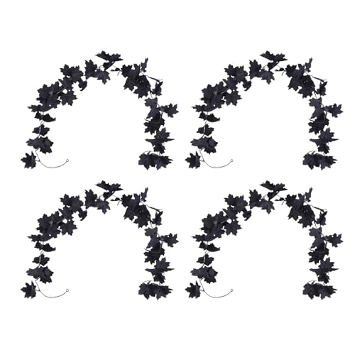 Sxhlseller 4pcs Schwarze Ahornblatt Girlande 6.6ft Künstliche Herbstblätter Rebe Hängende Herbstdekoration für Halloween Party Home Kamin Türtisch Tisch Mantel Banister Decor von Sxhlseller