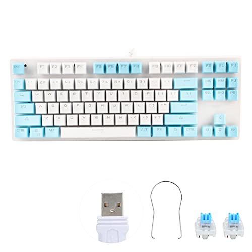 Sxhlseller 87 Tasten Computertastatur, Mechanische Lichtperipheriegeräte mit Gemischtem Licht für Desktop-Laptops K100 für Office-Spiele/Unterhaltung (Weiß Blau) von Sxhlseller