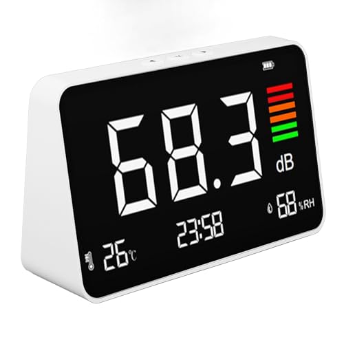 Sxhlseller Digital Decibel Meter 30-130DBA mit LCD-Display, Rauschschallmesser mit Temperatur- und Feuchtigkeitsüberwachung, Wiederaufladbares Desktop-Gerät für die Home Office School von Sxhlseller