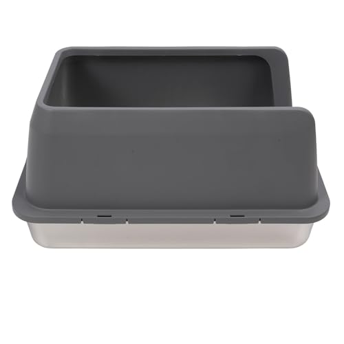 Sxhlseller Edelstahlkatze Katzentoilette, Extra Große Katzentoilette mit Deckelschaufel für Große Katzen, Abnehmbare Würfe Pfannenschale mit Hohen Wandseiten, Antispritzung (Dunkelgrau) von Sxhlseller