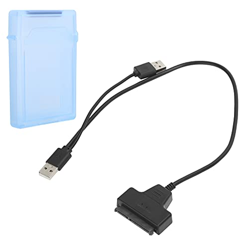 Sxhlseller Festplatten-Adapterkabel, Plug-in SATA Dual USB Praktisches Praktisches Schnittstellen-Konvertierungskabel mit 2,5-Zoll-Festplattenschutzbox Geeignet für HDD SSD-Festplatten (Blau) von Sxhlseller