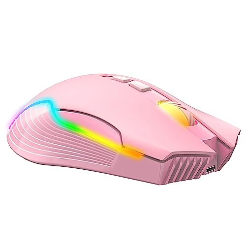Sxhlseller Kabellose Maus über USB Wiederaufladbar, Ergonomische Kabellose Gaming Maus für Laptop PC Computer, Tragbare 2,4 G Büromaus mit Einstellbarer DPI, Anti Rutsch Rollen Design (Rosa) von Sxhlseller
