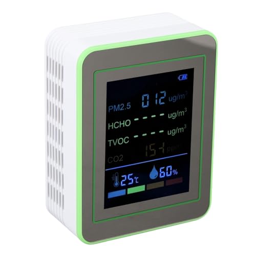 Sxhlseller Luftqualitätsmesser, Einfach zu Lesen CO2 PM2.5 HCHO TVOC TEMP Feuchtes Batterieantrieb Luftqualität Tester Verhindern (Weiß und Grün) von Sxhlseller