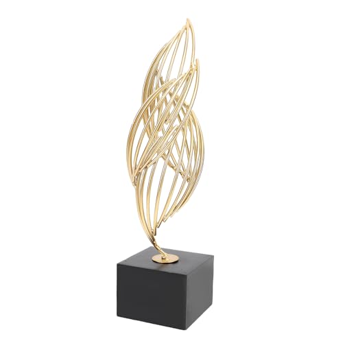 Sxhlseller Metallstatue, Abstraktes Kunstbild Gold Dekoratives Eisenholz für Büro (Schwarze Basis) von Sxhlseller