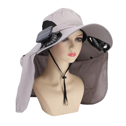 Sxhlseller Outdoor Solar Fan Hut, Kühlfischerhut Halsklappe Design Breiter Krempe Schweiß Absorbierende Atmungsaktive Regenbeweise für Wandern (Silver) von Sxhlseller