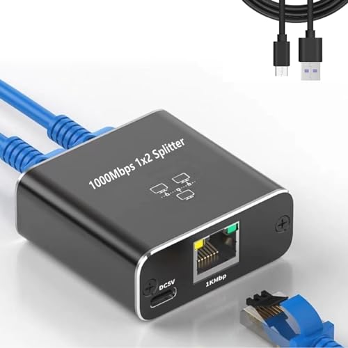 Sxhlseller RJ45-Ethernet-Splitter 1 zu 2 Gemeinsam Nutzen, 1000 Mbit/s Gigabit-Netzwerkadapter, RJ45-Ethernet-Splitter Zwei Geräte Teilen mit USB-Stromkabel, Kompatibel mit Cat5, Cat5e, von Sxhlseller