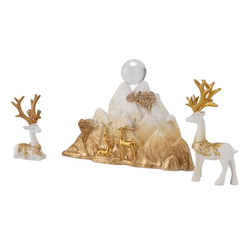 Sxhlseller Rentier -Figuren Ornamente, Fade Proof Exquisite Lebendige Posen Realistische Glückliche Hirschstatue -Figuren für Fernsehschrank (Weiß und Gold) von Sxhlseller